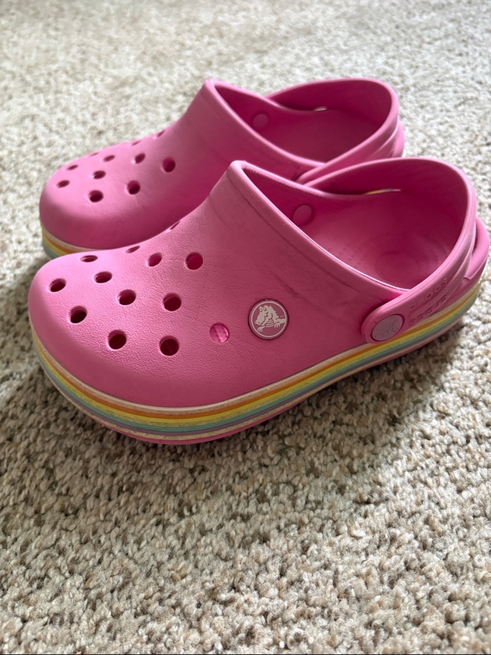 Bubblegum Pink Crocs with Rainbow Trim